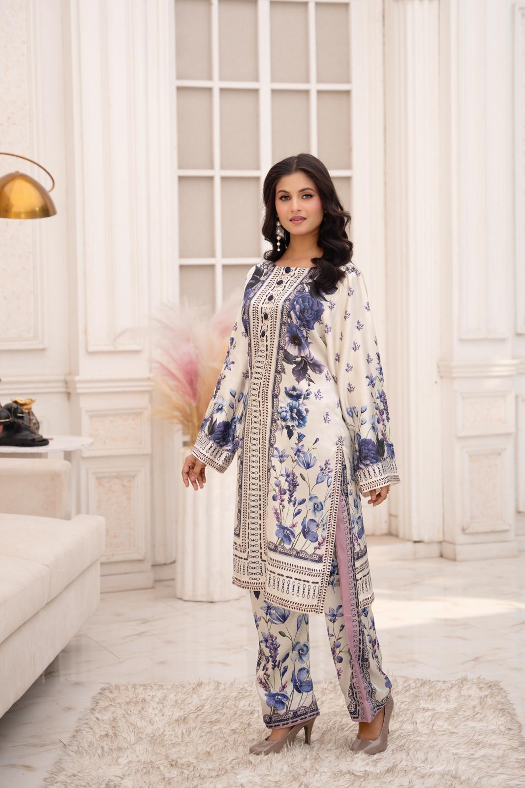 Ivory Bloom – Printed 2-Piece Silk Suit
