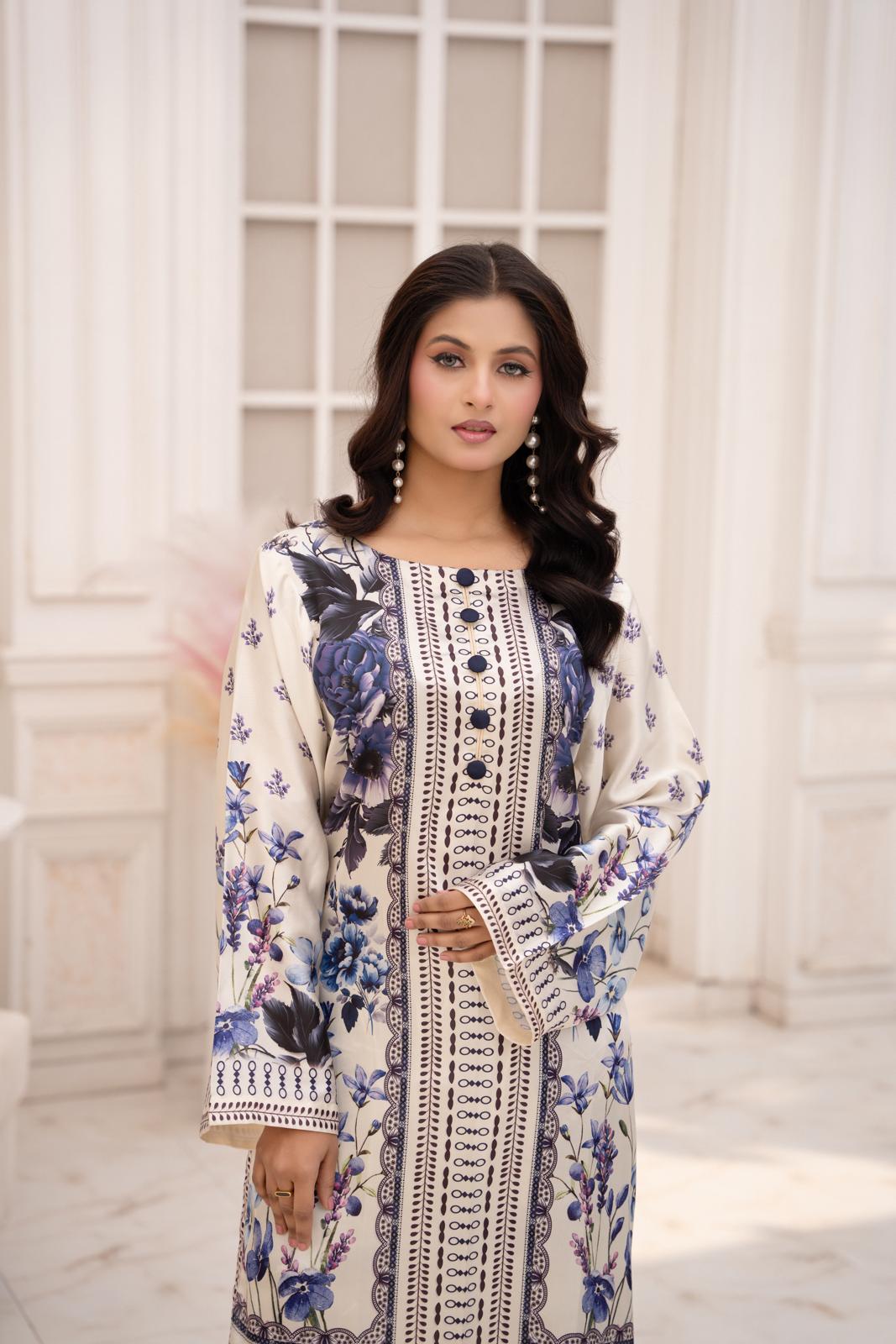 Ivory Bloom – Printed 2-Piece Silk Suit