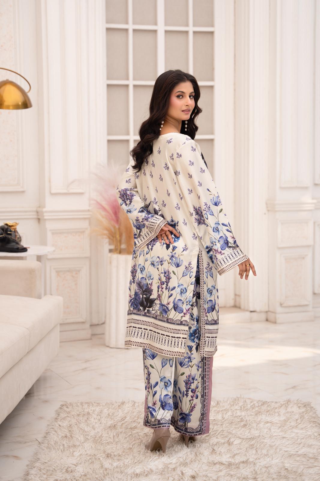Ivory Bloom – Printed 2-Piece Silk Suit