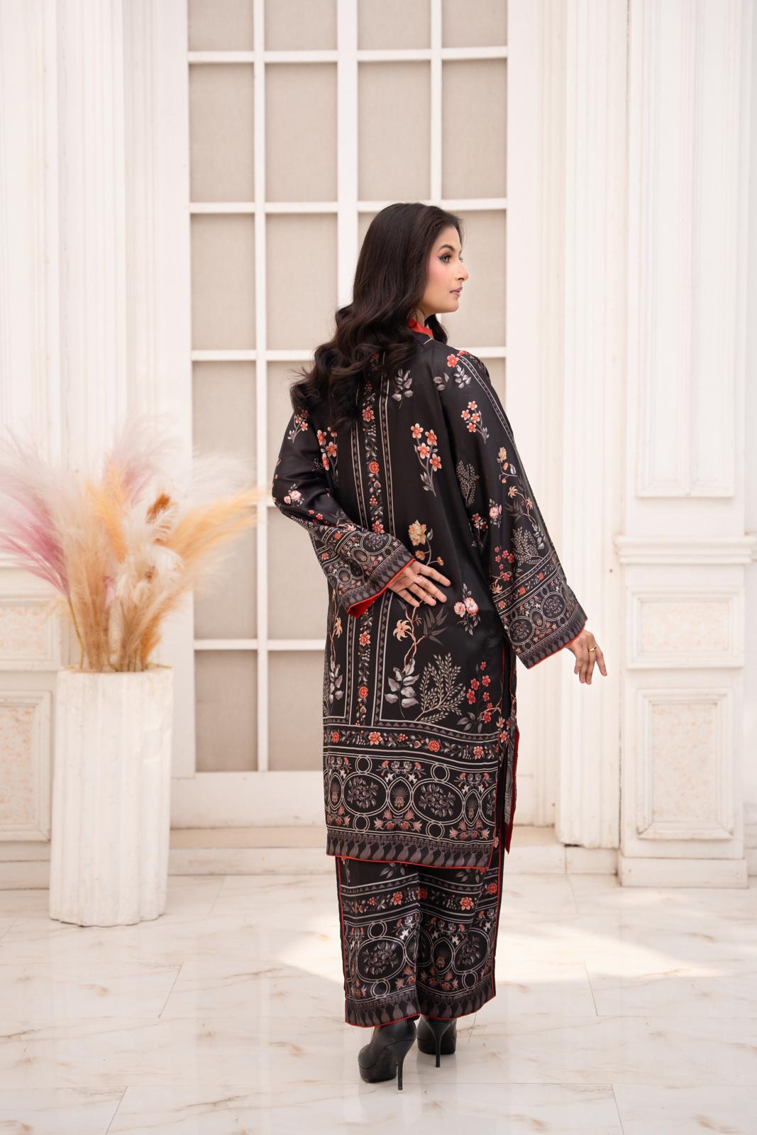 Ebony Bloom – Printed 2-Piece Silk Suit