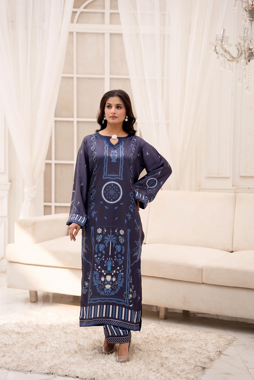 Navy Floral Print 2-Piece Suit