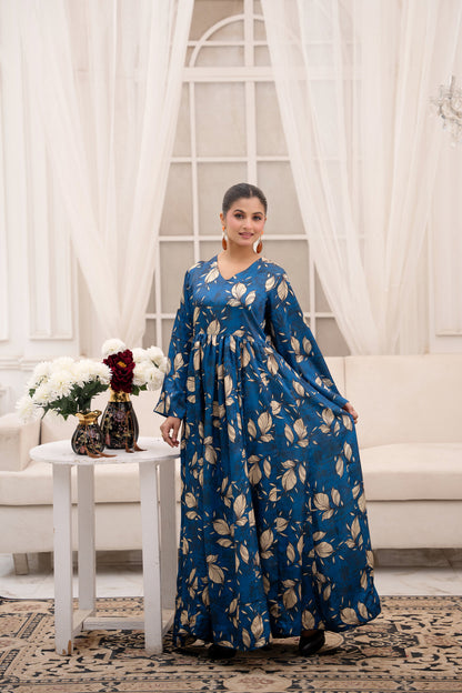 Teal Foliage – Printed 2-Piece Silk Suit