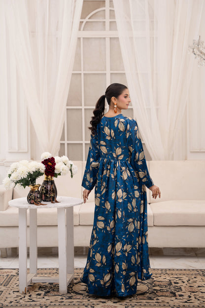 Teal Foliage – Printed 2-Piece Silk Suit