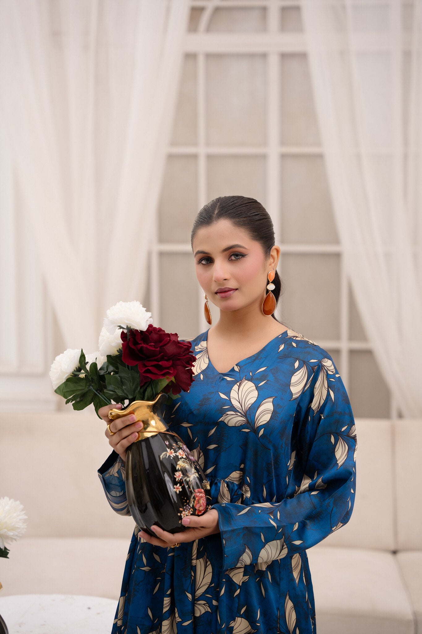 Teal Foliage – Printed 2-Piece Silk Suit
