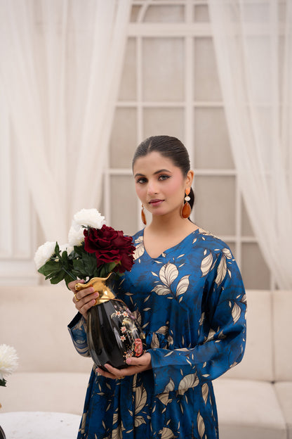 Teal Foliage – Printed 2-Piece Silk Suit