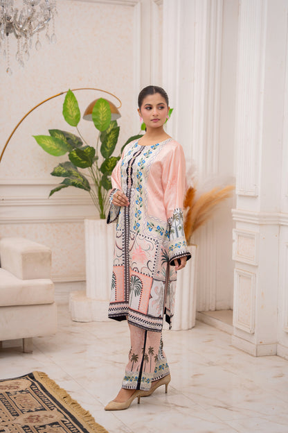 Palm Oasis – Printed 2-Piece Silk Suit