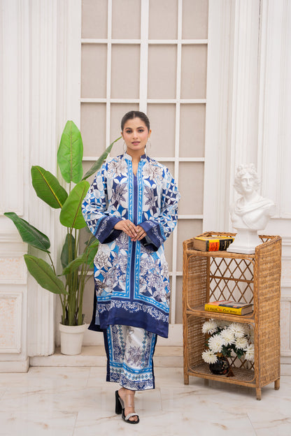 Azure Mosaic – Printed 2-Piece Silk Suit