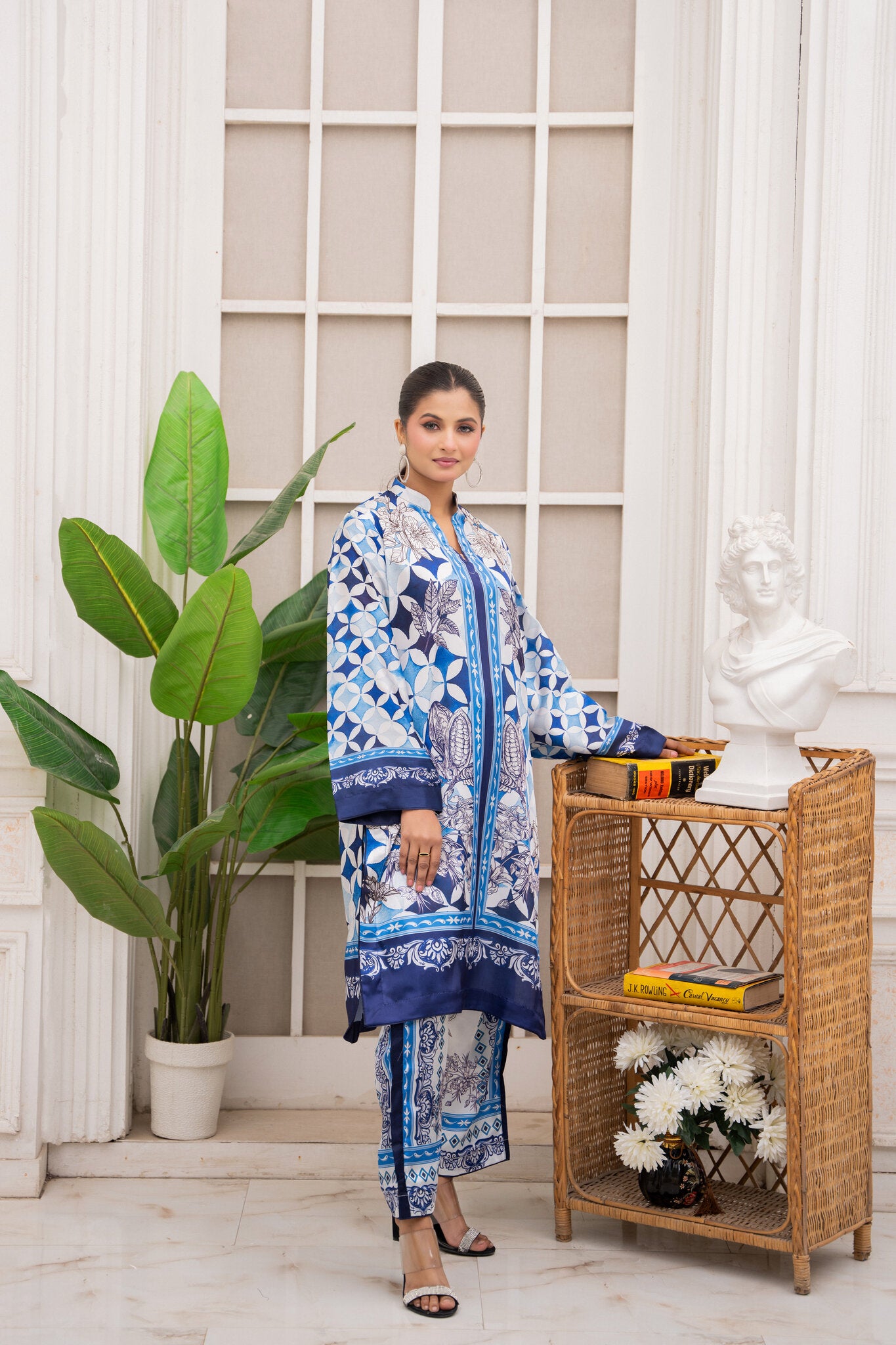 Azure Mosaic – Printed 2-Piece Silk Suit