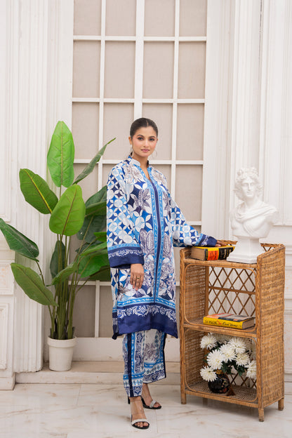 Azure Mosaic – Printed 2-Piece Silk Suit