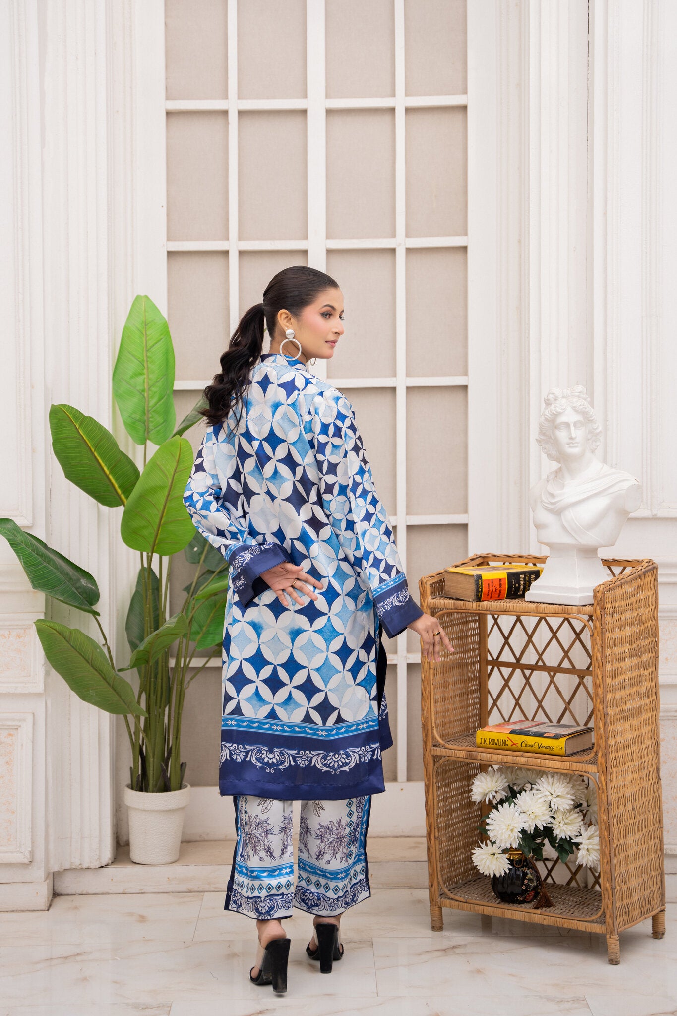Azure Mosaic – Printed 2-Piece Silk Suit