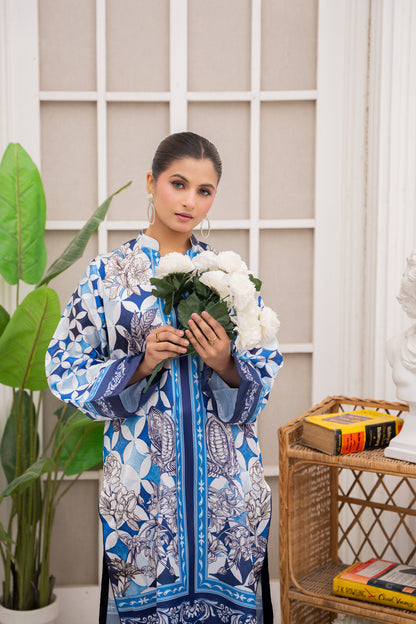 Azure Mosaic – Printed 2-Piece Silk Suit