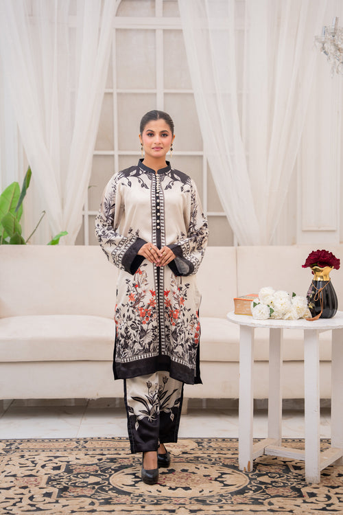 Ivory Noir – Printed 2-Piece Silk Suit