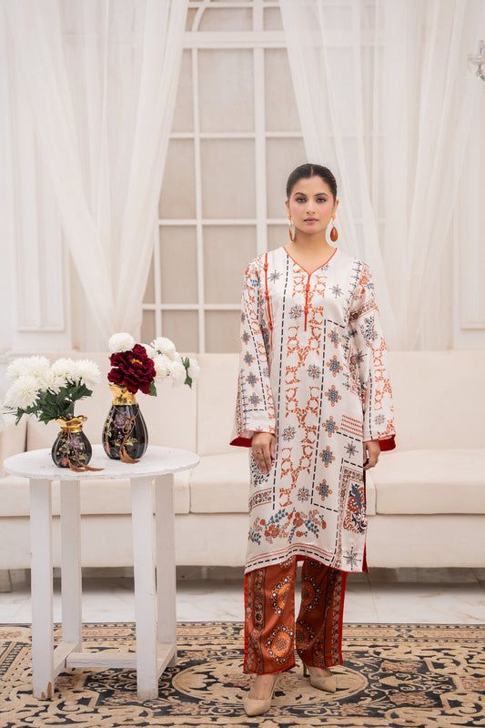 Rustic Bloom – Printed 2-Piece Silk Suit