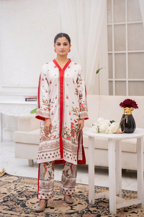 Red Garden – Printed 2-Piece Silk Suit
