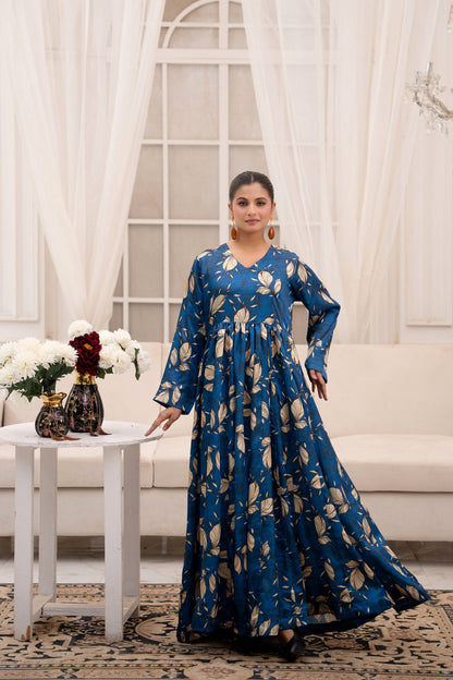 Teal Foliage – Printed 2-Piece Silk Suit