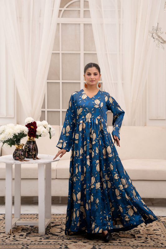 Teal Foliage – Printed 2-Piece Silk Suit