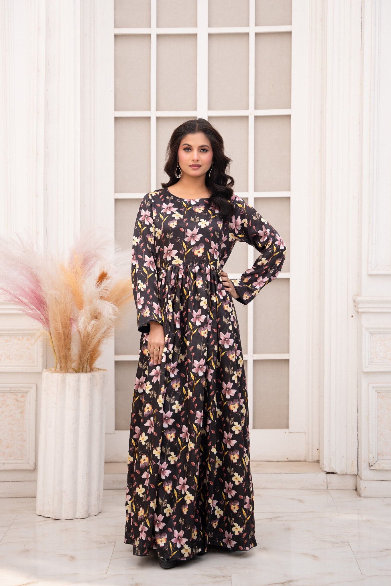 Noir Blossom – Printed 2-Piece Silk Suit