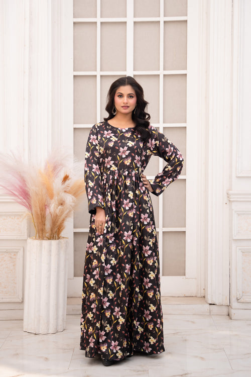 Noir Blossom – Printed 2-Piece Silk Suit