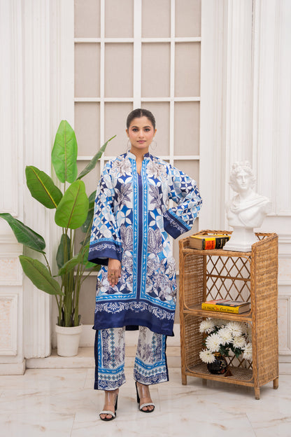 Azure Mosaic – Printed 2-Piece Silk Suit